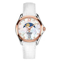 Le Temps LT1030.49BL54 Q Sport Elegance Lady Stahl + PVD rosé Mondphase ZB weiss Perlmutt + SW Steine Lederband 33 mm