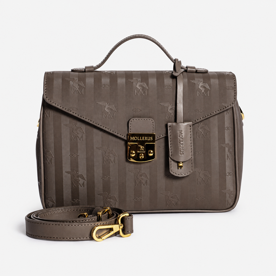 Maison Mollerus MARLY Umhängetasche Vinerus Canvas Fango Braun  / Gold 01/2631/6208