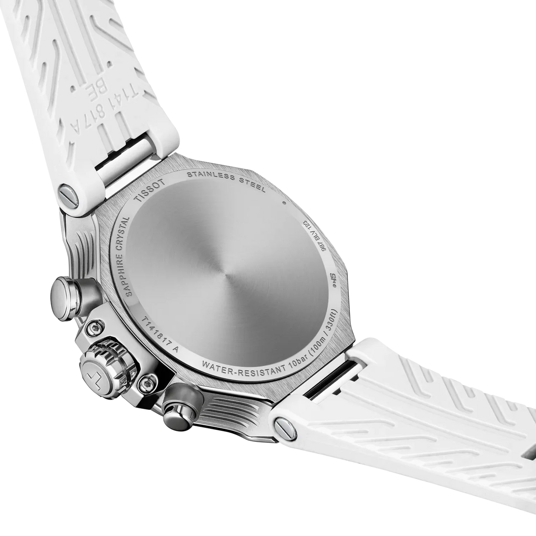 Tissot T- Race T141.817.97.111.00 Q Chronograph Stahl ZB Perlmutt weiss Lunette Keramik 38mm