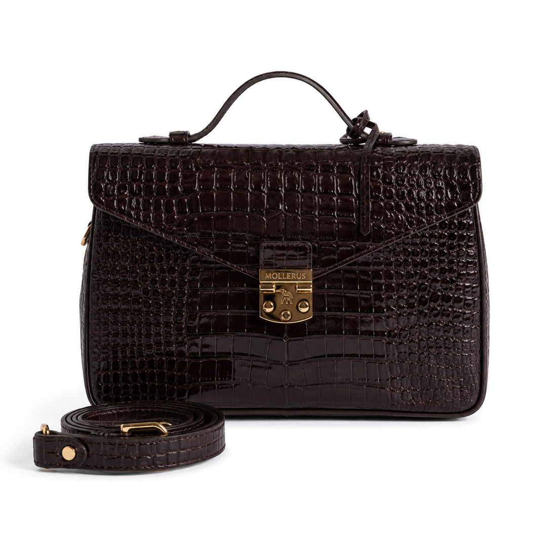 Maison Mollerus MARLY Umhängetasche  Croco Kalbsleder Braun / Gold 15/2631/1308