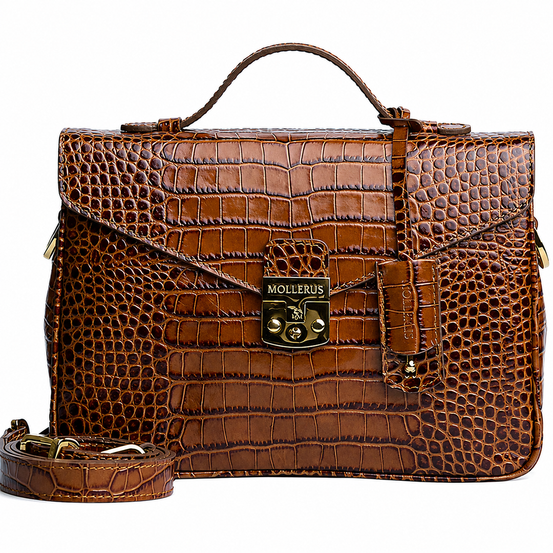 Maison Mollerus MARLY Umhängetasche  Croco Kalbsleder / honey brown / gold 18/2631/2208