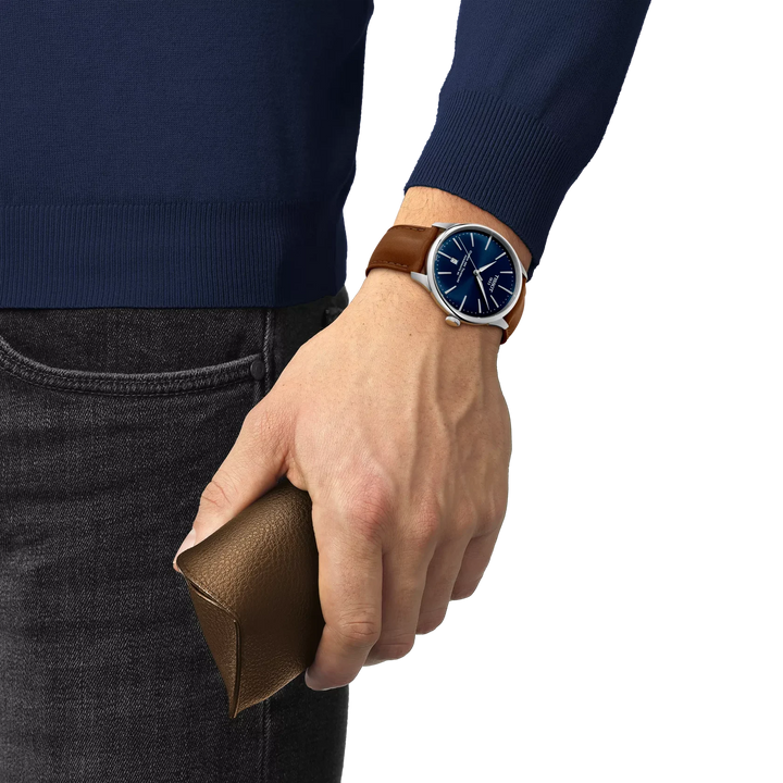 Tissot Chemin de Tourelles T139.407.16.041.00 Stahl Powermatic 80 ZB blau Index Lederband 39mm
