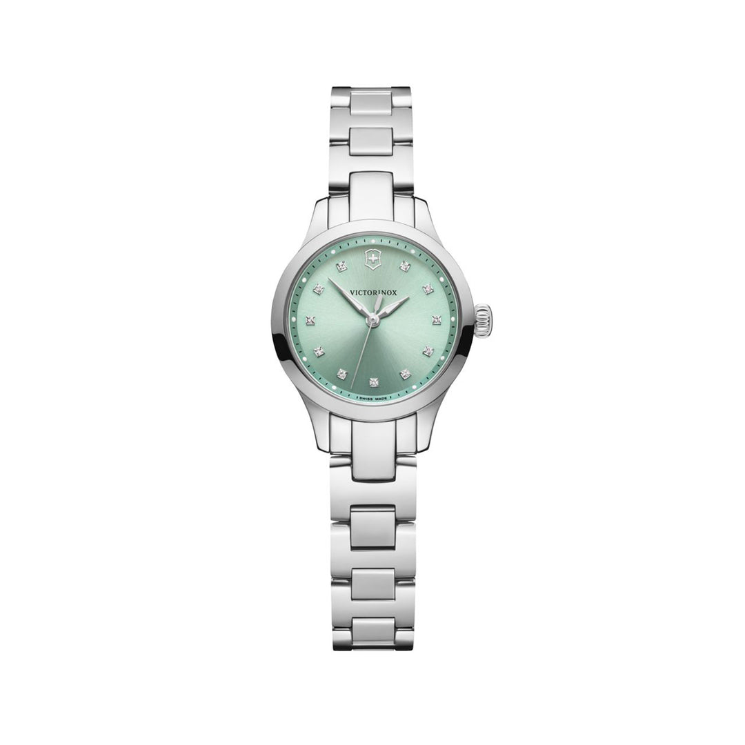 Victorinox Alliance 241915 XS Q Stahl Zifferblatt icy green 11Swarovski Kristallen Metallband