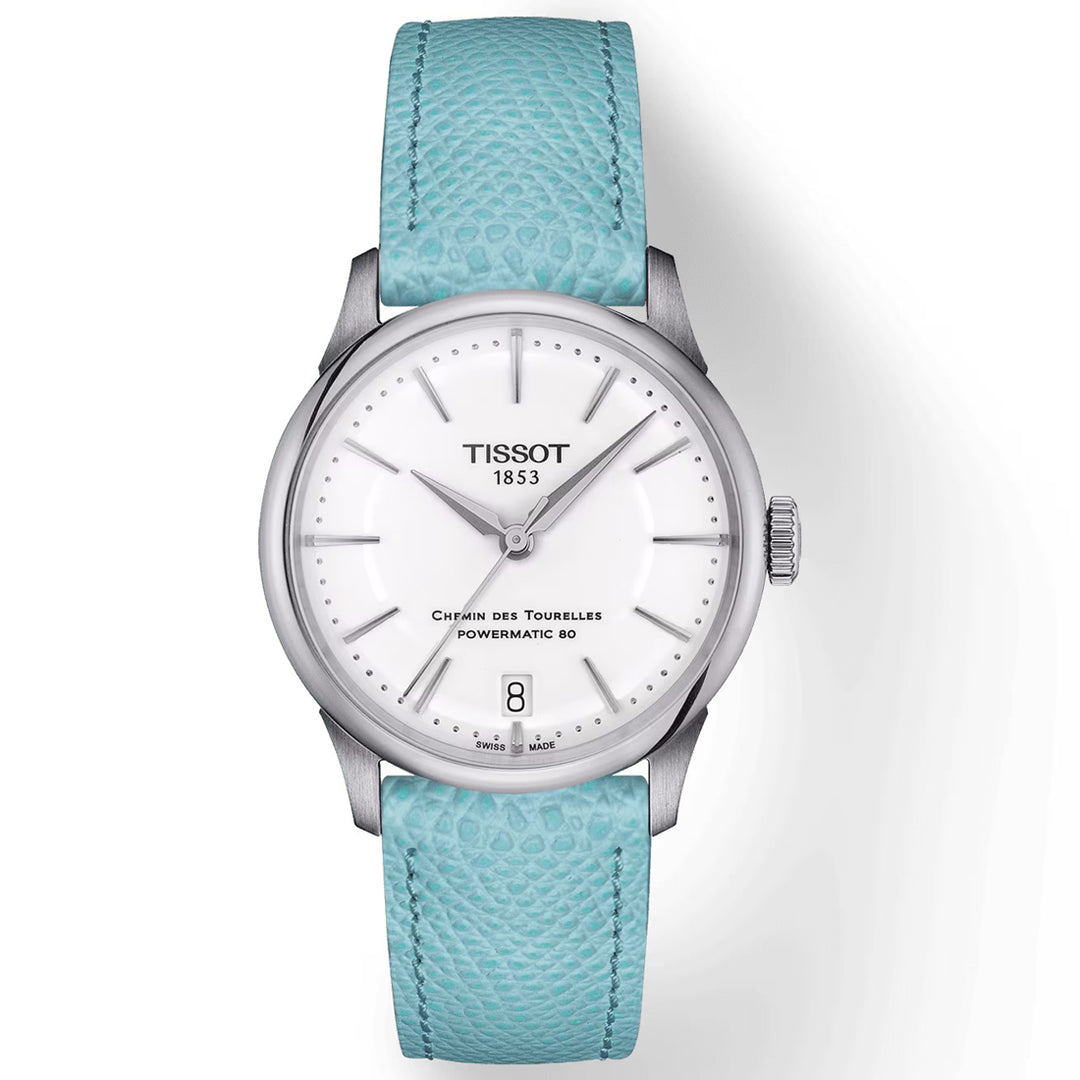 Tissot Chemin de Tourelles T139.207.16.011.00 Stahl Powermatic 80 ZB weiss Index Lederband 34mm