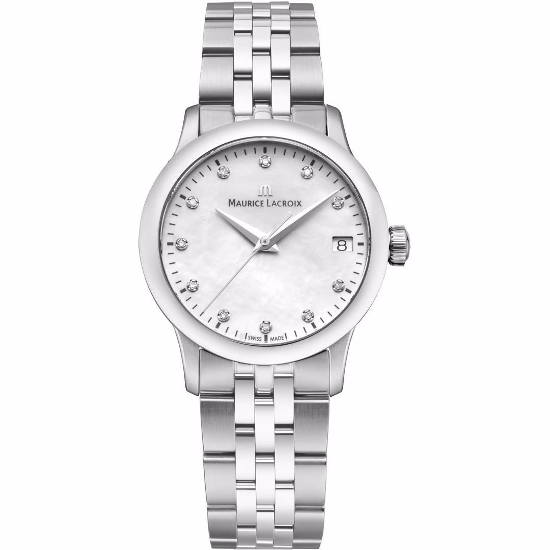 Maurice Lacroix 1975 751006-SS002-170-1 Quartz Stahl  ZB Perlmutt weiss 11 Diamanten Band Stahl 33mm