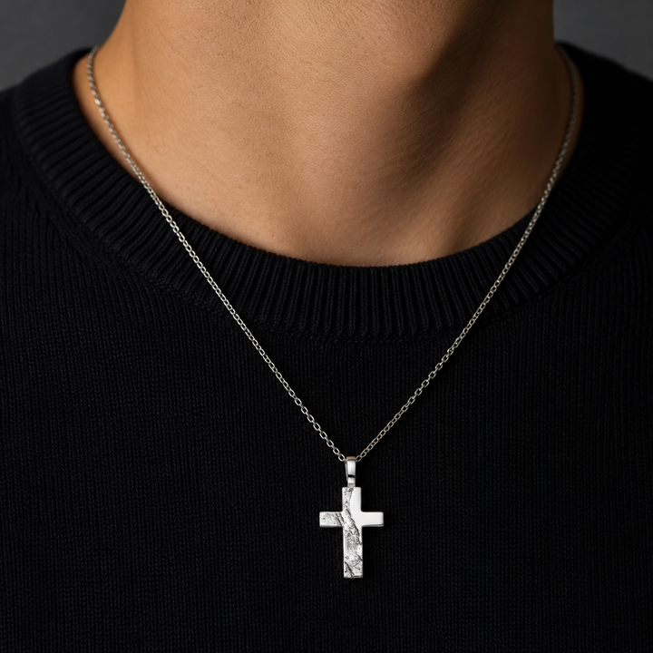 Anhänger Kreuz Silber rhodiniert strukturiert matt poliert 23x15mm