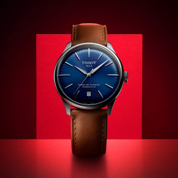 Tissot Chemin de Tourelles T139.407.16.041.00 Stahl Powermatic 80 ZB blau Index Lederband 39mm