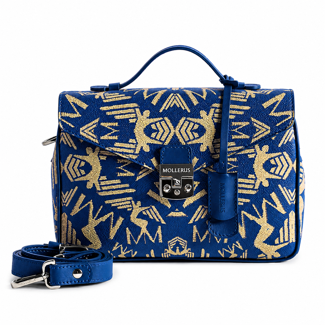 Maison Mollerus MARLY Maze Canvas Deep blau / Cappuccino / Silber 04/2631/1479