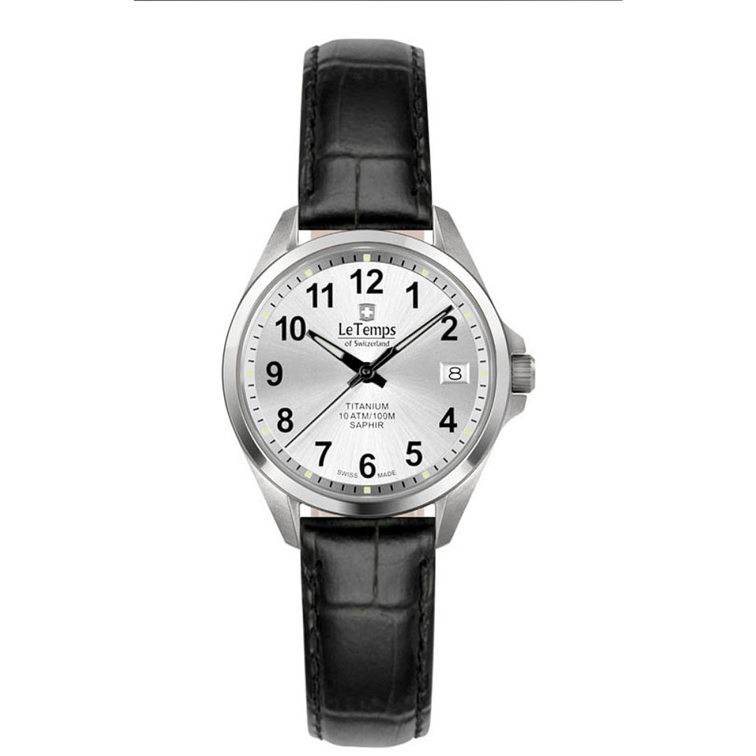 Le Temps LT1020.01BL81 Q Lady  Titanium ZB Silber Arabisch Lederband 30mm