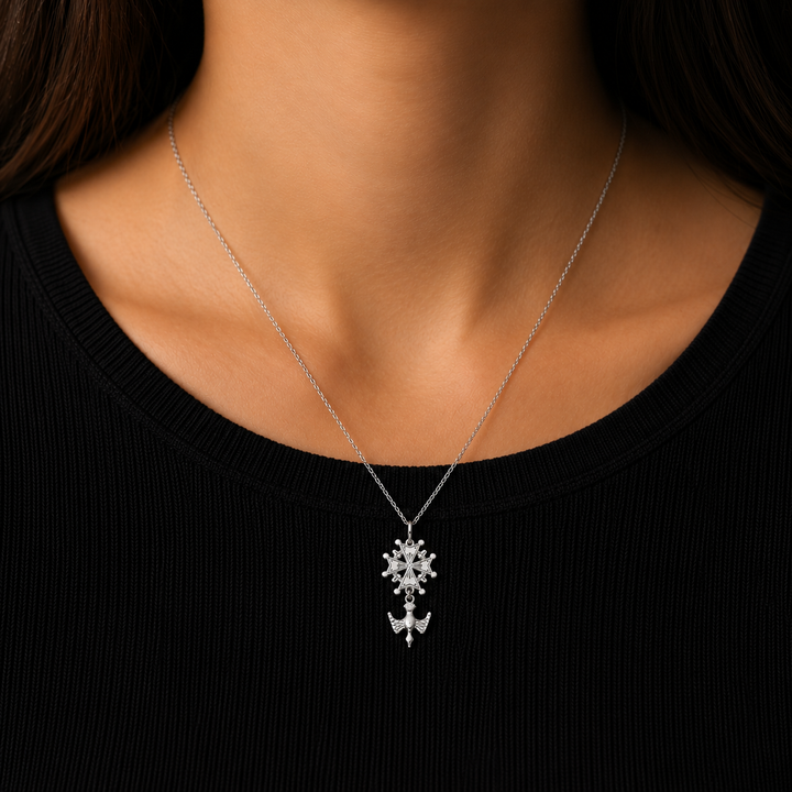 Anhänger Hugenottenkreuz Silber rhodiniert poliert 24x12mm