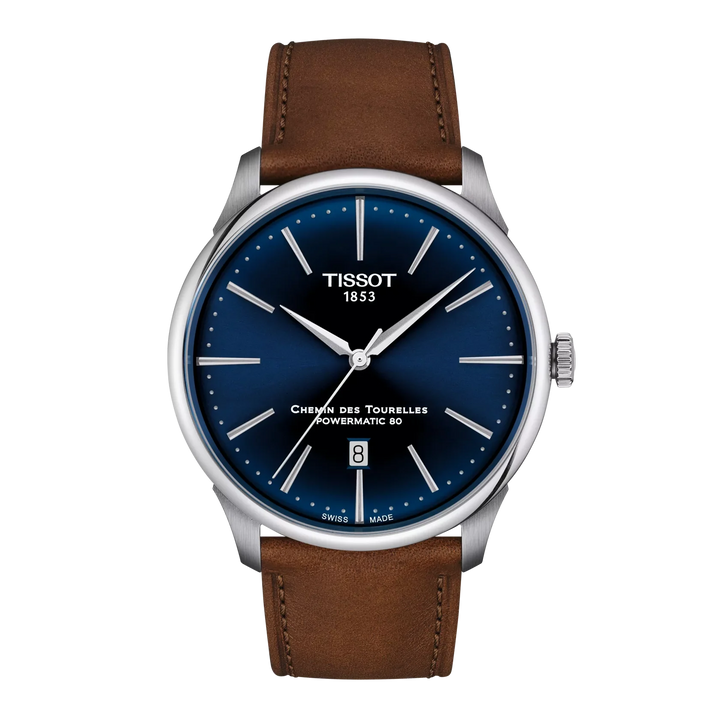 Tissot Chemin de Tourelles T139.407.16.041.00 Stahl Powermatic 80 ZB blau Index Lederband 39mm