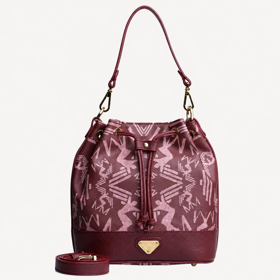 Maison Mollerus SION 01/2594/3138 Beuteltasche klein  Antik Rot + Bubble Pink / Gold Maze Canvas