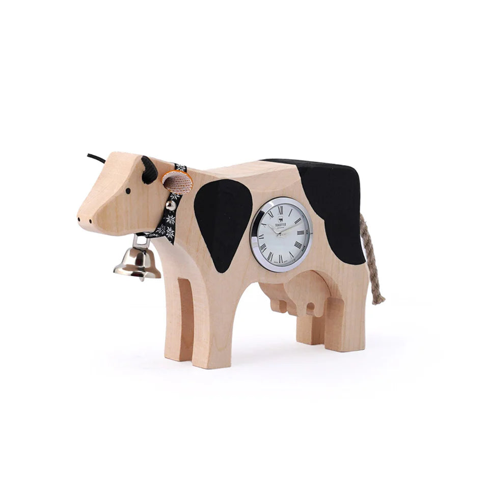 Trauffer Kuh 2 TR-KS-01-SO-01 Holz und schwarz Q Uhr Stahl ZB weiss Römisch 9cm hoch