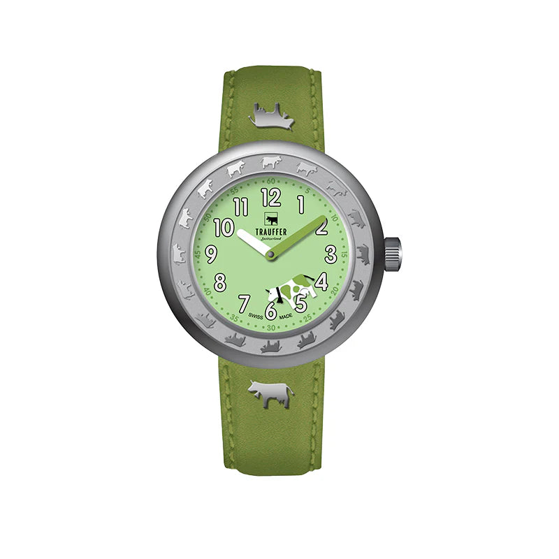 Trauffer Kids TR-AK-GR-01 TR-AK-GR-01 green Q Metall PVD grau ZB green Arabisch mit Kuh Kunstleder 30mm