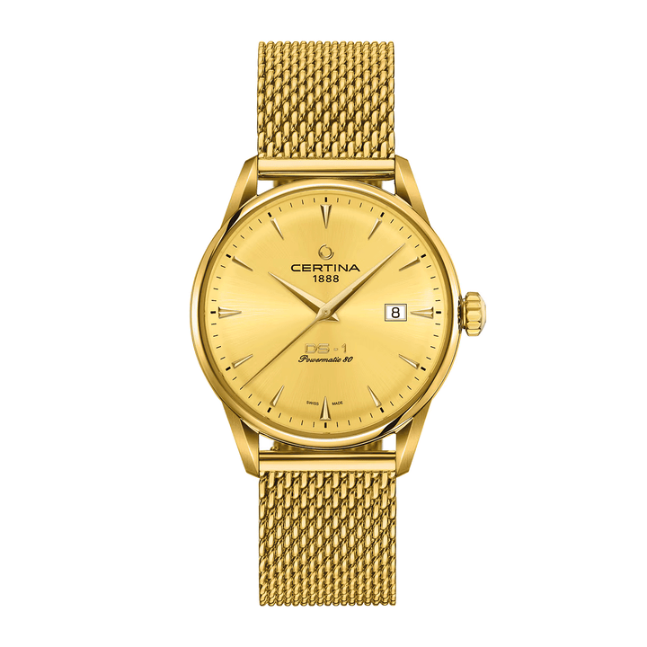 Certina DS 1 Powermatic 80 Stahl PVD gelb ZB gelb Index Band Stahl PVD gelb Milannaise 40mm