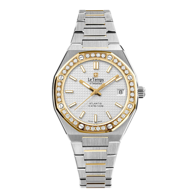 Le Temps Atlantis  LT1035.64BT01  Q Lady Saphir Stahl ZB weiss Index Swarovsky 35mm