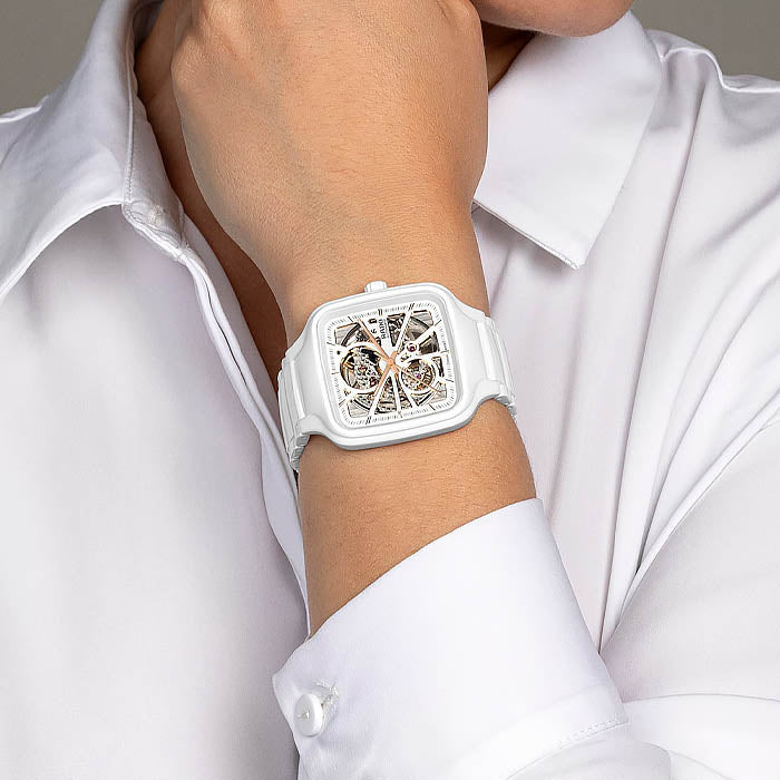Rado L True Square R27126012 Automatic Keramik weiss Open Heart 38mm