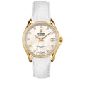 Le Temps LT1030.85BL64 Q Sport Elegance  Lady Stahl PVD gelb Swarovsky Lunette ZB Perlmutt weiss SW Steinen Lederband 33mm
