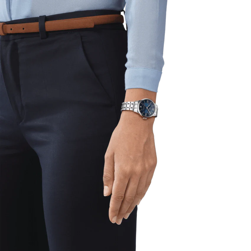 Tissot Chemin de Tourelles T099.207.11.048.00 Lady Powermatic 80 Stahl ZB Blau Römisch Index Metallband