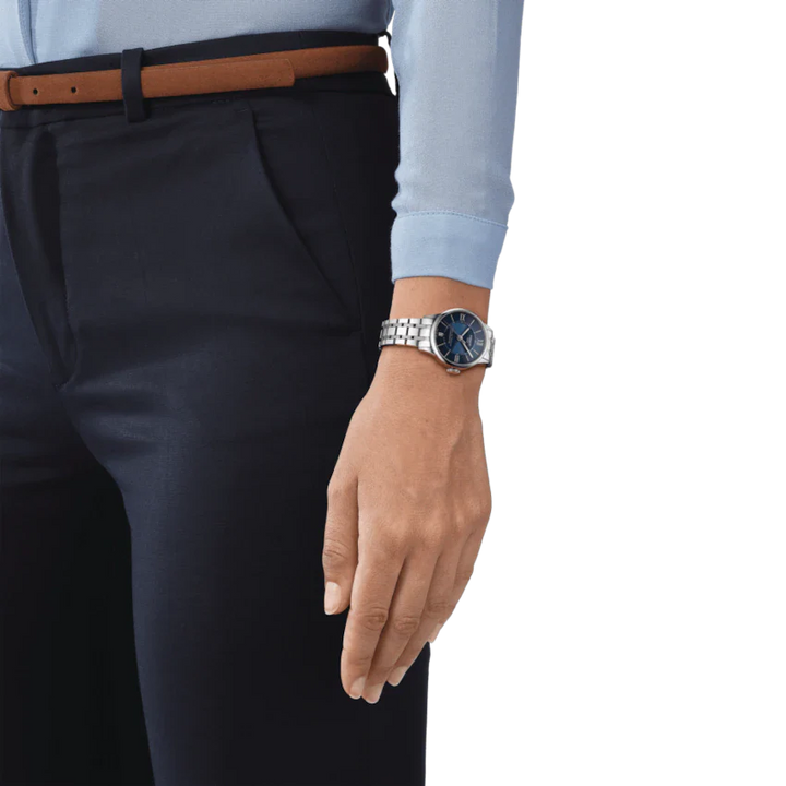 Tissot Chemin de Tourelles T099.207.11.048.00 Lady Powermatic 80 Stahl ZB Blau Römisch Index Metallband