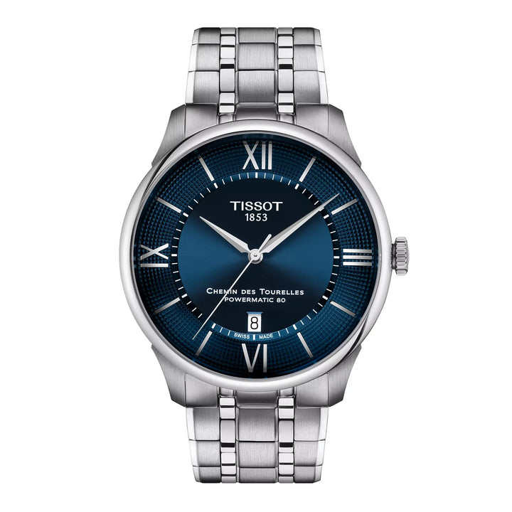 Tissot Chemin de Tourelles T099.207.11.048.00 Lady Powermatic 80 Stahl ZB Blau Römisch Index Metallband