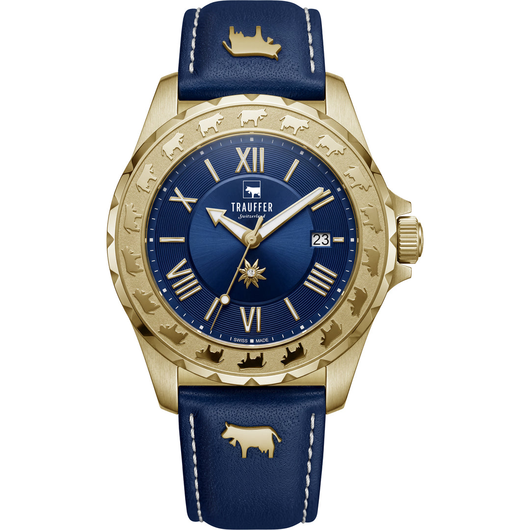 Trauffer Alpenaufzug Color TR-AL-03-GL-22 Q Leder Brc ZB blau 34mm