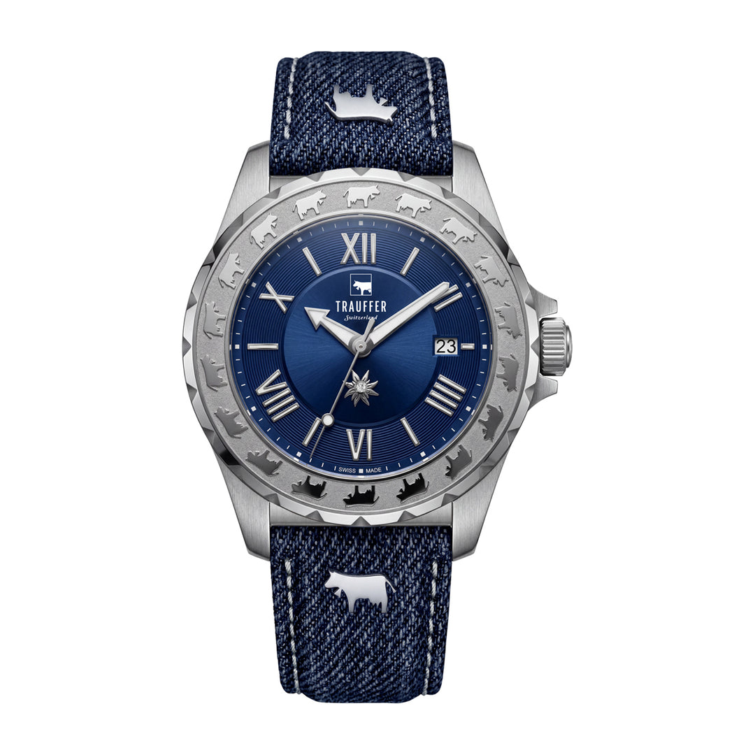 Trauffer Alpenaufzug Jeans TR-AL-03-SL-81 Q Jeans Leder ZB blau 34mm