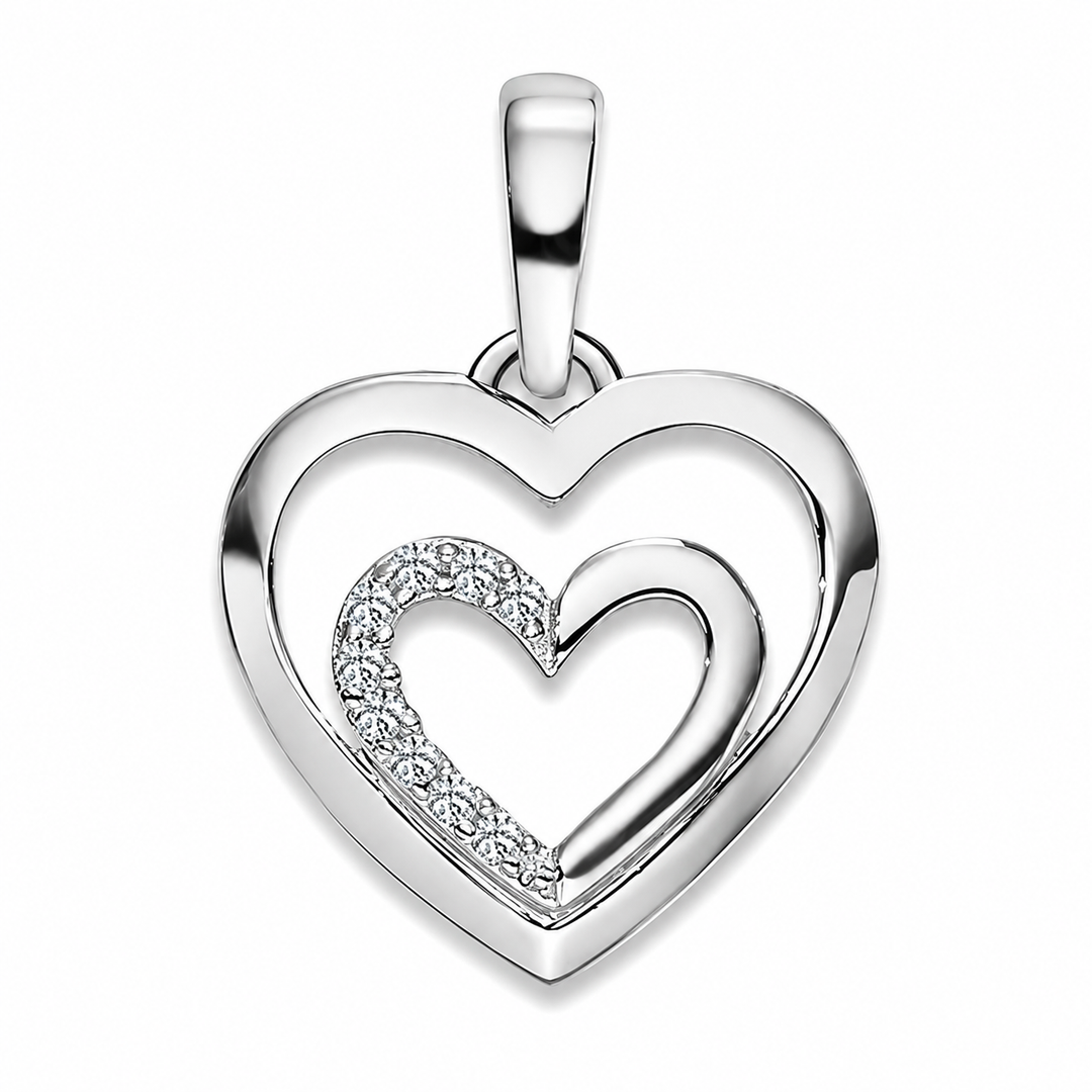 Anhänger Herz Silber rhodiniert facettiert mit Zirkonia poliert 12x10mm