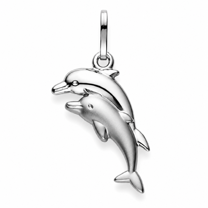 Anhänger Doppel Delphin Silber rhodiniert  matt  poliert 18x8mm