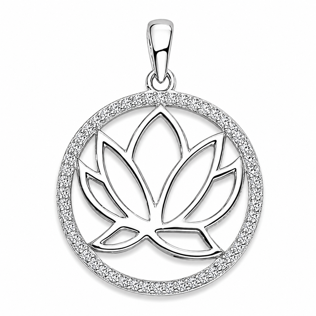 Anhänger Silber Lotus Zirkonia rhodiniert 21mm