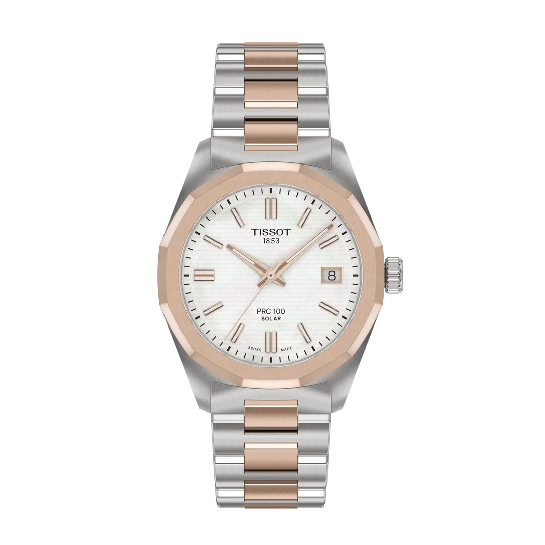 Tissot PRC 100 T151.822.22.111.00 Solar Q Stahl+ PVD rosé ZB Perlmutt weiss Index 34mm