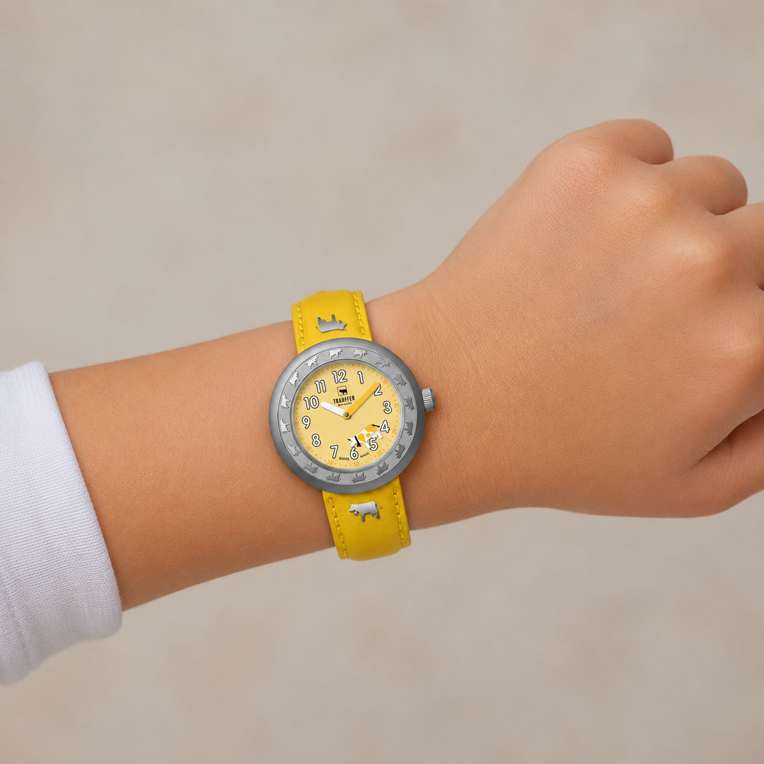 Trauffer Kids TR-AK-YE-01 Yellow Q Metall PVD grau ZB Yellow Arabisch mit Kuh Kunstleder 30mm