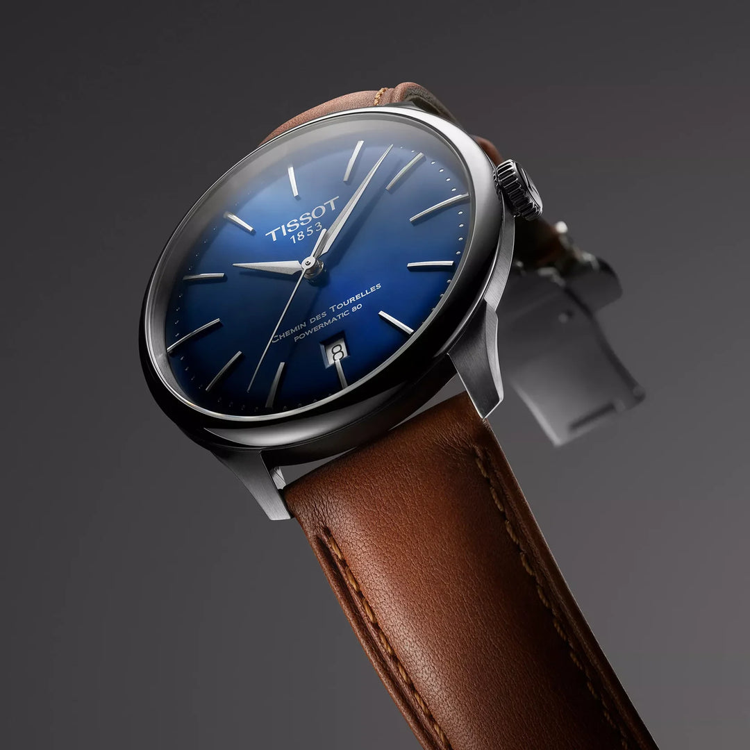 Tissot Chemin de Tourelles T139.407.16.041.00 Stahl Powermatic 80 ZB blau Index Lederband 39mm
