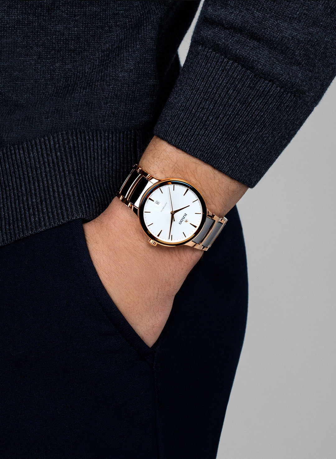 Rado L Centrix R30017012 Stahl PVD rosé Automatic 80std  ZB Silber Index Band Stahl PVD rosé 39.5mm
