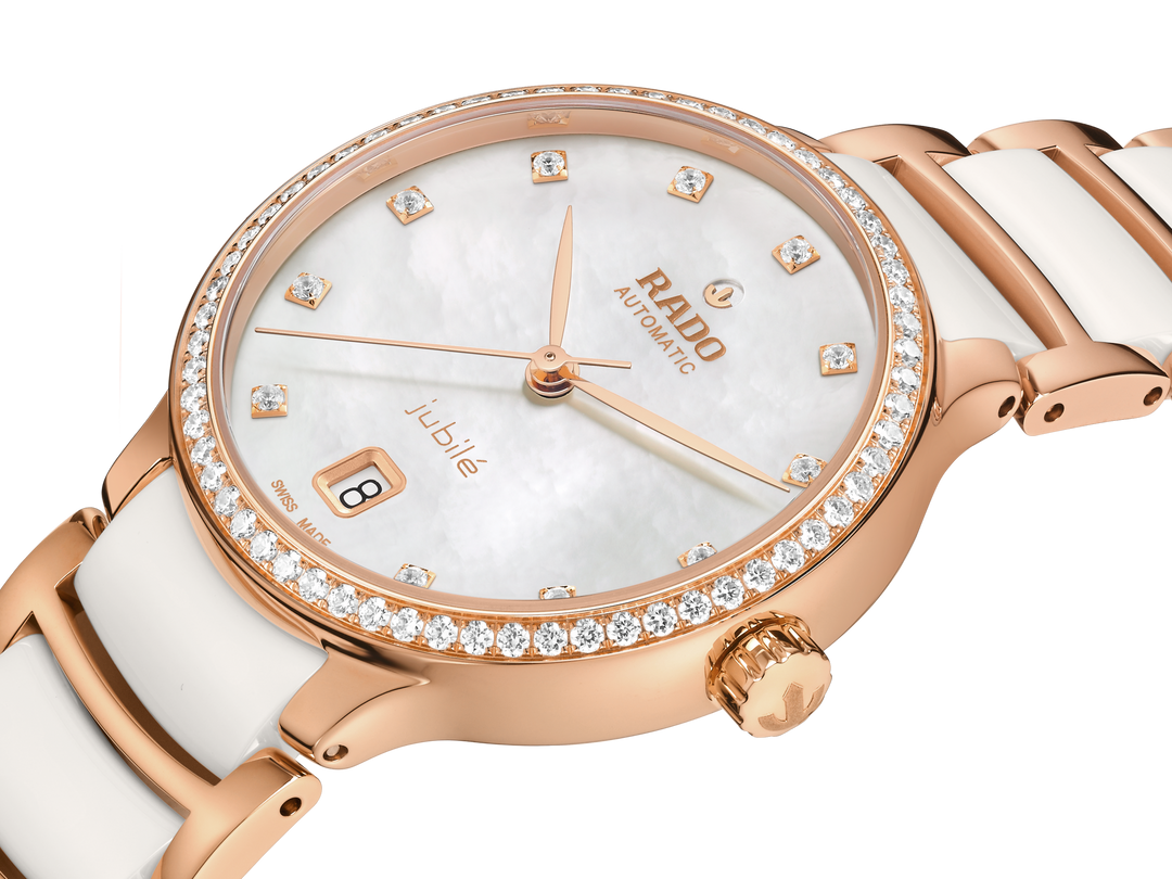 Rado M Centrix R30230902 Stahl PVD rosé Automatic 80Std Brillanten ZB Perlmutt weiss mit Diam 35mm