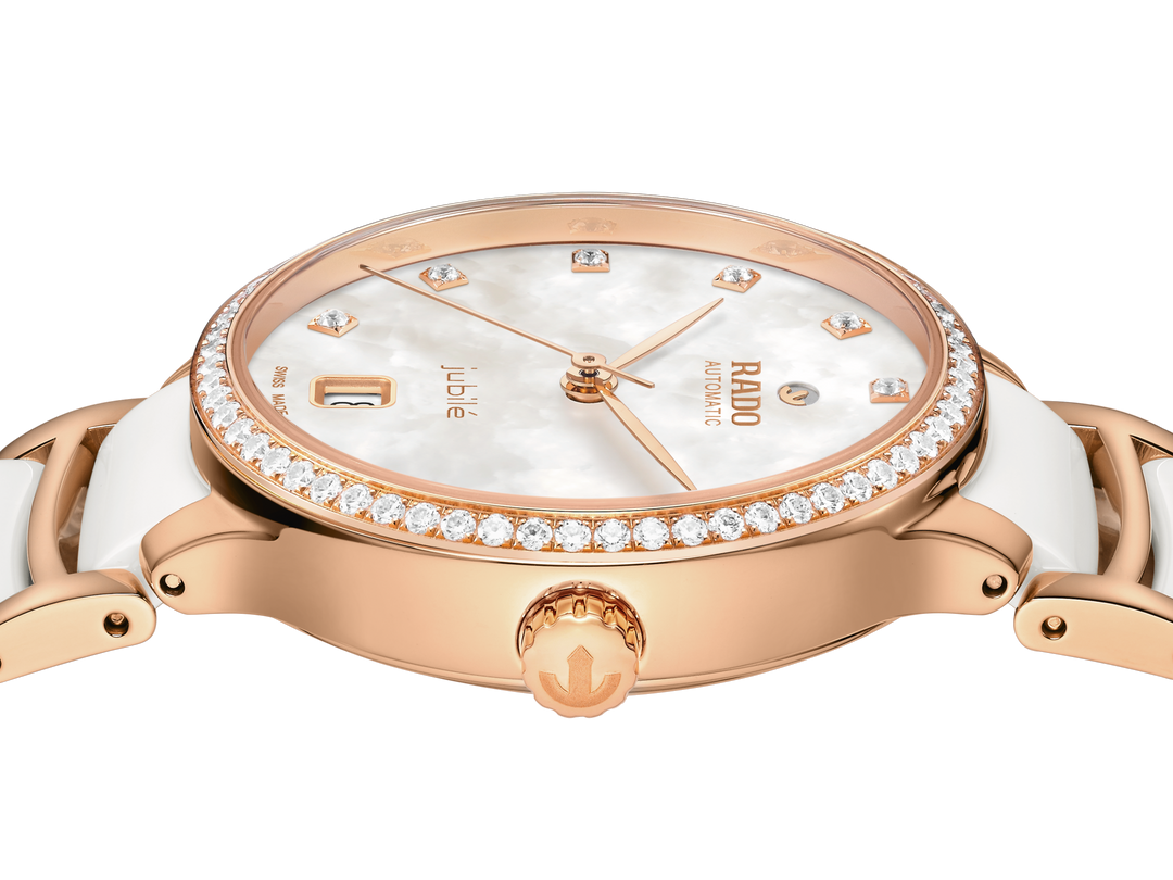 Rado M Centrix R30230902 Stahl PVD rosé Automatic 80Std Brillanten ZB Perlmutt weiss mit Diam 35mm