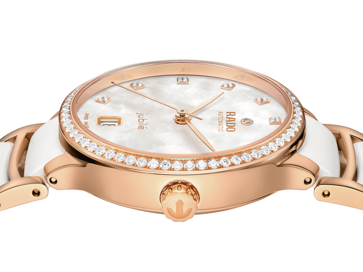 Rado M Centrix R30230902 Stahl PVD rosé Automatic 80Std Brillanten ZB Perlmutt weiss mit Diam 35mm