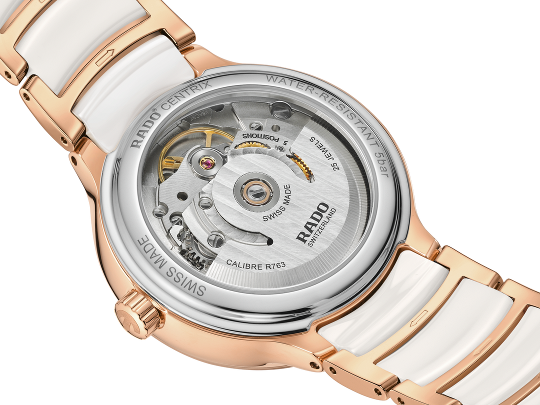 Rado M Centrix R30230902 Stahl PVD rosé Automatic 80Std Brillanten ZB Perlmutt weiss mit Diam 35mm