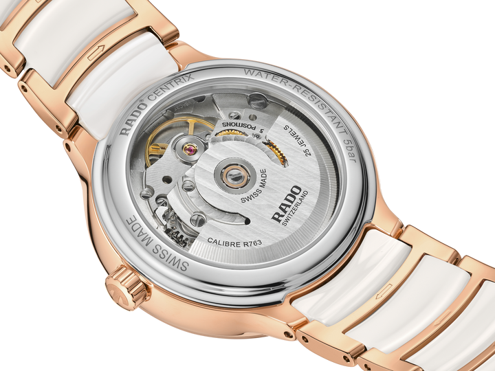 Rado M Centrix R30230902 Stahl PVD rosé Automatic 80Std Brillanten ZB Perlmutt weiss mit Diam 35mm