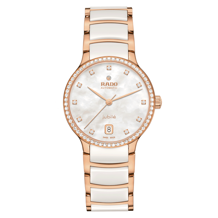 Rado M Centrix R30230902 Stahl PVD rosé Automatic 80Std Brillanten ZB Perlmutt weiss mit Diam 35mm