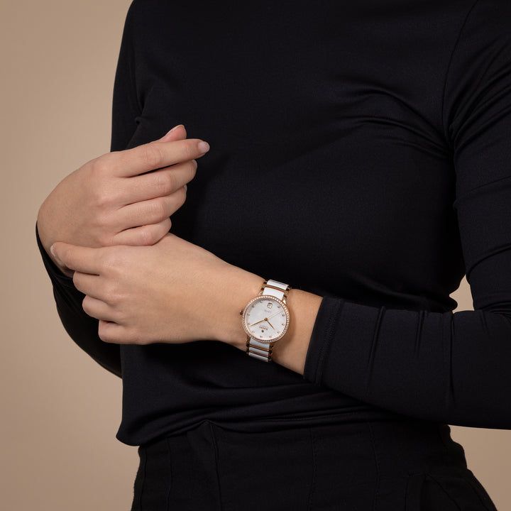 Rado M Centrix R30230902 Stahl PVD rosé Automatic 80Std Brillanten ZB Perlmutt weiss mit Diam 35mm