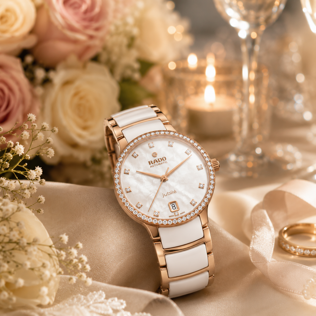 Rado M Centrix R30230902 Stahl PVD rosé Automatic 80Std Brillanten ZB Perlmutt weiss mit Diam 35mm