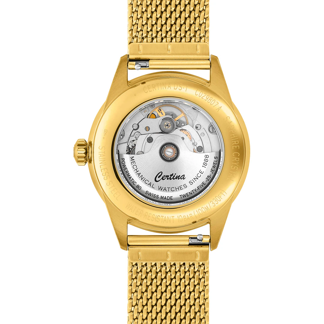 Certina DS 1 Powermatic 80 Stahl PVD gelb ZB gelb Index Band Stahl PVD gelb Milannaise 40mm