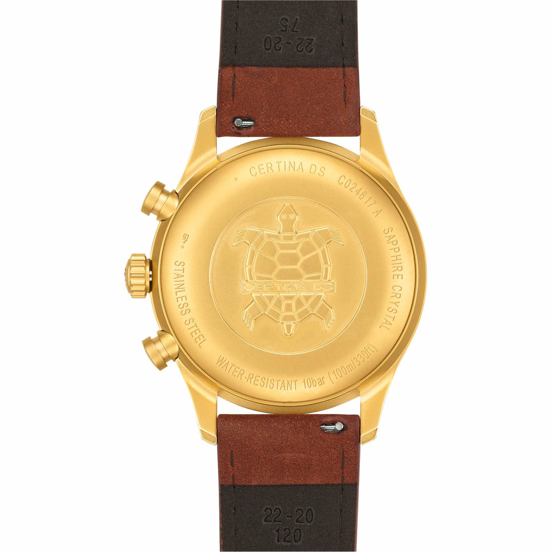 Certina DS C024.617.36.092.00 Pilot Q Chronograph Stahl PVD gelb matt ZB grün Arabisch Lederband