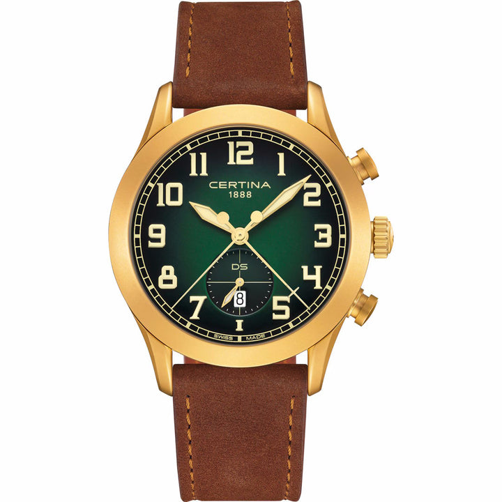Certina DS C024.617.36.092.00 Pilot Q Chronograph Stahl PVD gelb matt ZB grün Arabisch Lederband