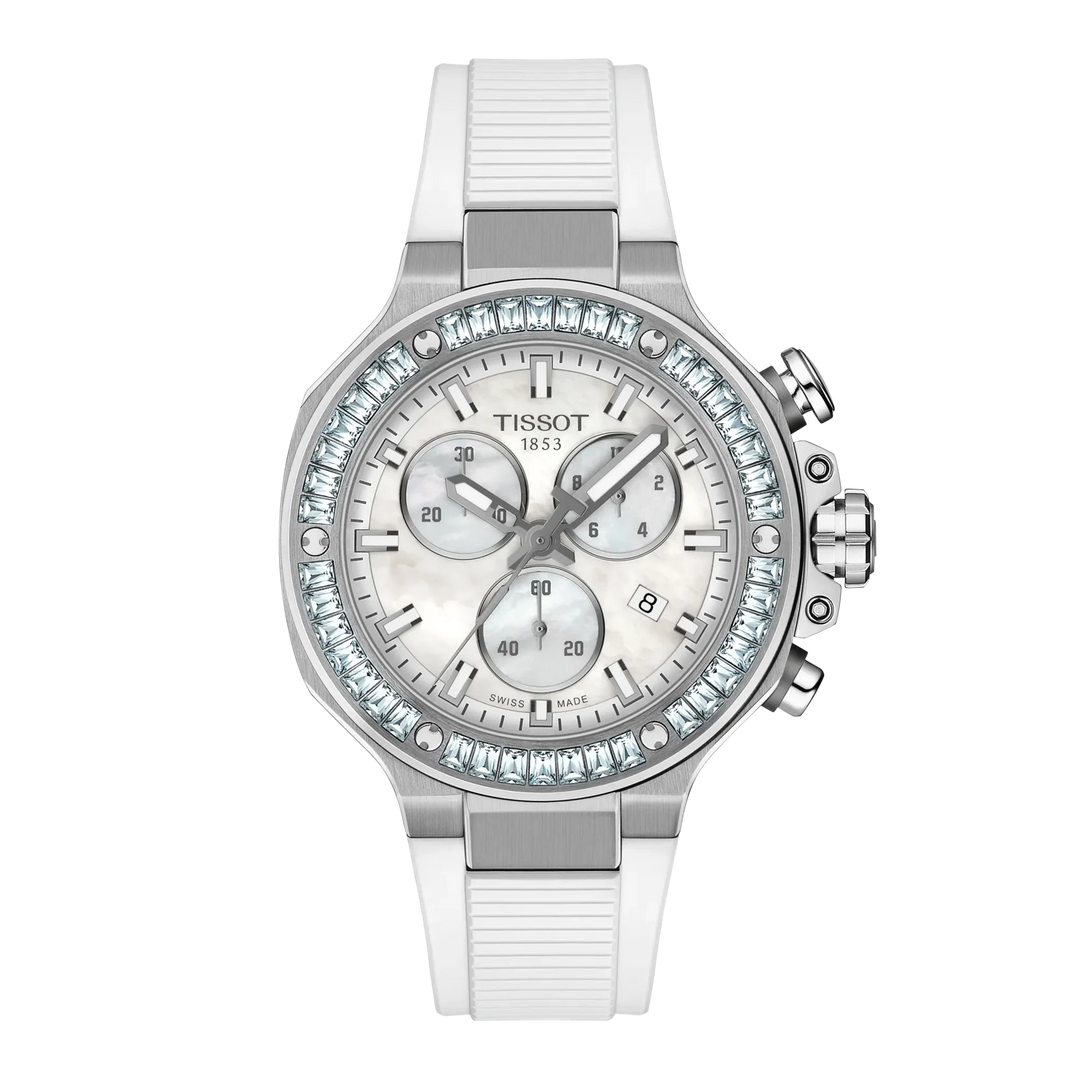 Tissot T- Race T141.817.97.111.00 Q Chronograph Stahl ZB Perlmutt weiss Lunette Keramik 38mm