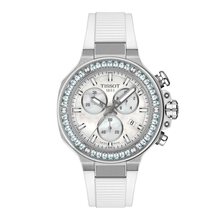 Tissot T- Race T141.817.97.111.00 Q Chronograph Stahl ZB Perlmutt weiss Lunette Keramik 38mm
