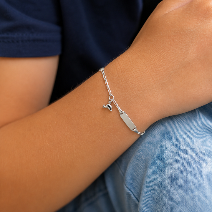 ID Namens-Armband Silber mit Delphin rohdiniert 12/14cm