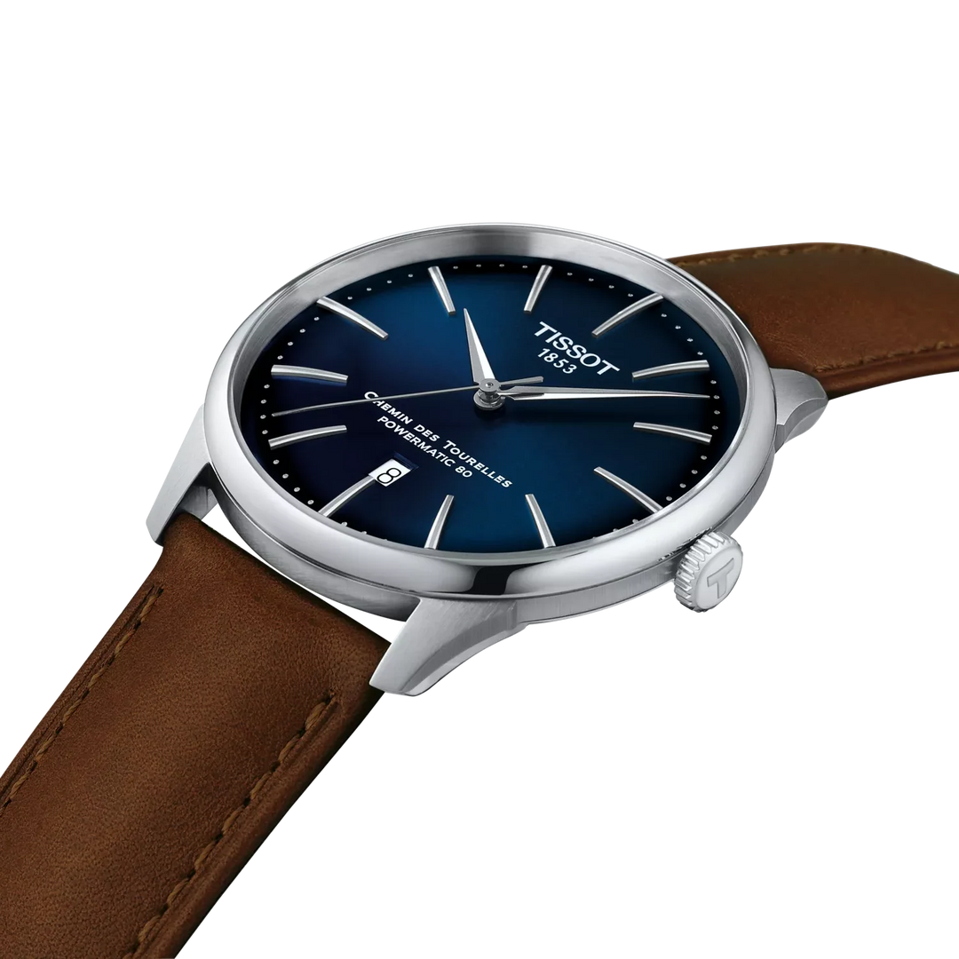 Tissot Chemin de Tourelles T139.407.16.041.00 Stahl Powermatic 80 ZB blau Index Lederband 39mm