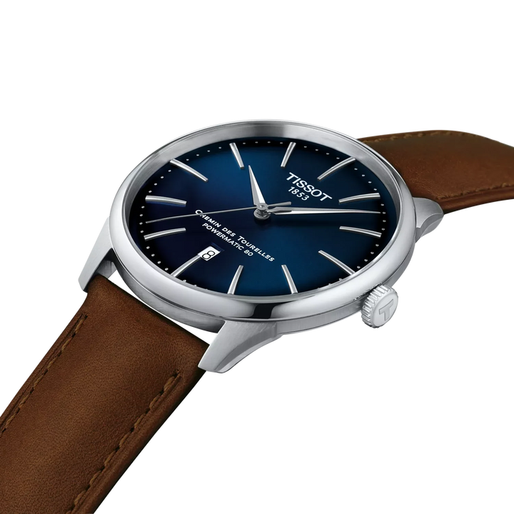 Tissot Chemin de Tourelles T139.407.16.041.00 Stahl Powermatic 80 ZB blau Index Lederband 39mm